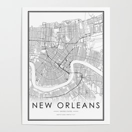 New Orleans City Map United States White and Black Poster