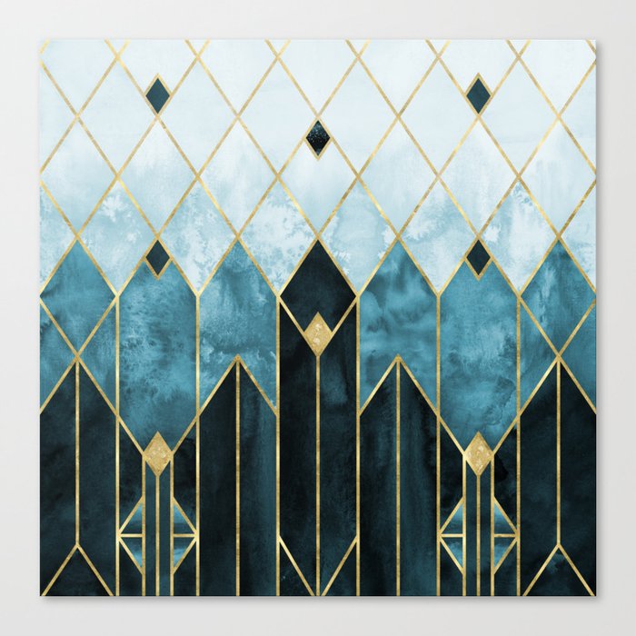 Gold Diamonds Teal Nights Art Deco Geometric - Modern Pattern Canvas Print