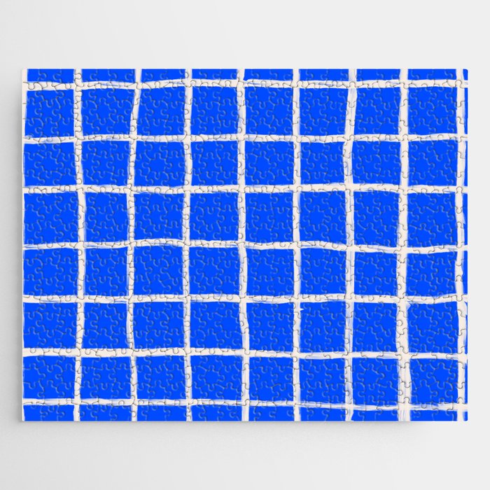 Cobalt Blue Checker Grid Jigsaw Puzzle