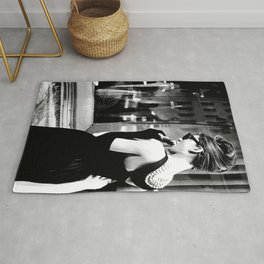 Audrey Hepburn in Black Gown, Jewelry, Vintage Black and White Art Area & Throw Rug