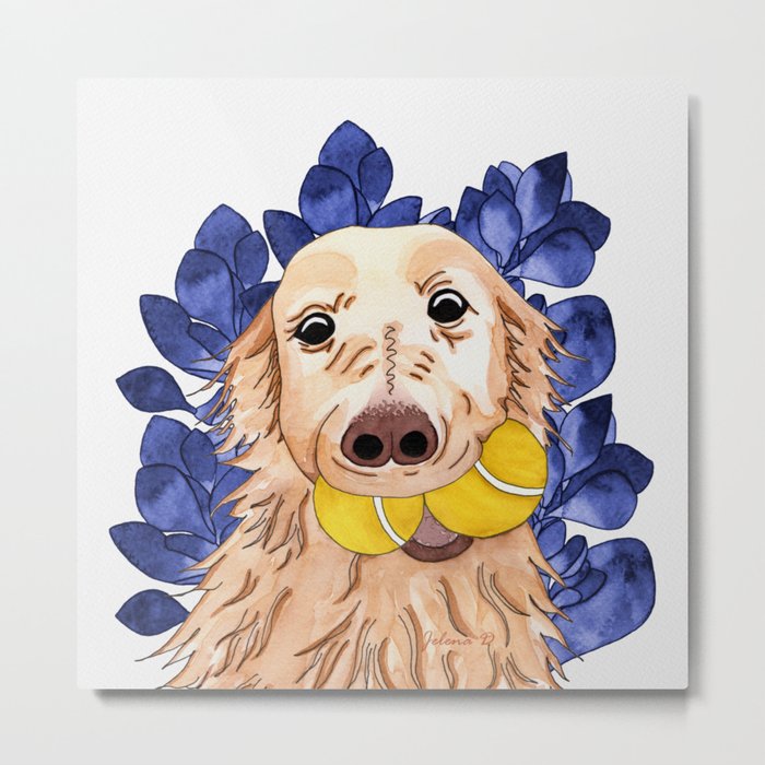 Golden Retriever Navy Blue Nature Metal Print