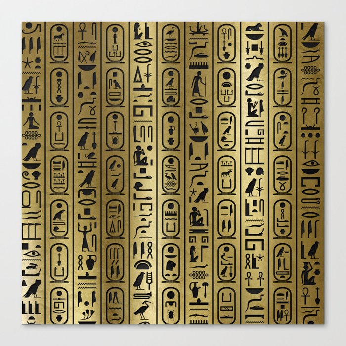 Black hieroglyphs pattern on Ancient Gold Canvas Print