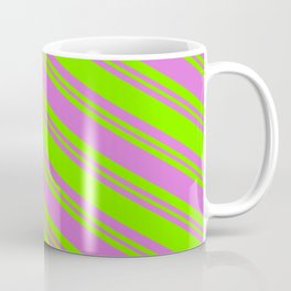 [ Thumbnail: Orchid & Green Colored Striped/Lined Pattern Coffee Mug ]
