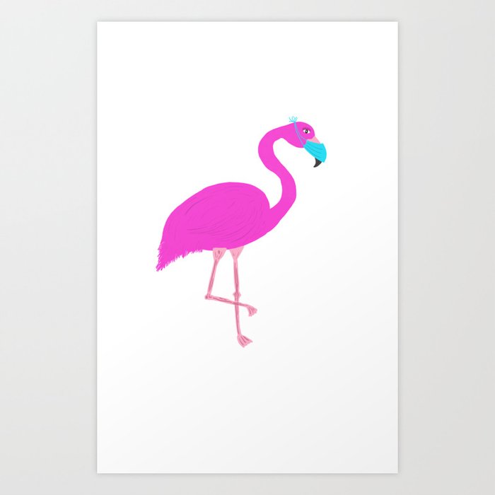 Pink Flamingo Wearing a Mask Incorrectly Art Print