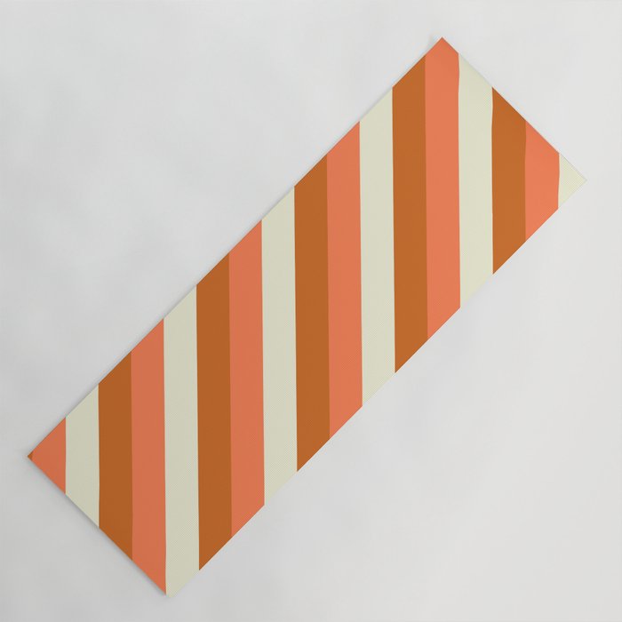 Beige, Chocolate, and Coral Colored Stripes Pattern Yoga Mat