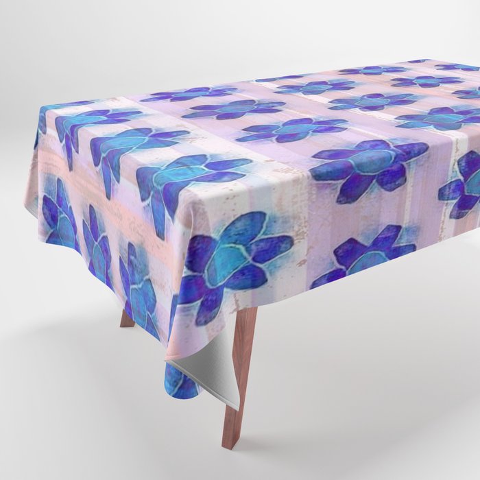 Modern Daisies Blue On Grunge Stripes Pink Tablecloth