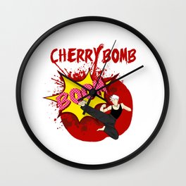 Cherry Bomb Wall Clock | Boom, Red, Cherry, Martialarts, Feminist, Feminism, Graphicdesign, Digital, Joanjett, Rock 