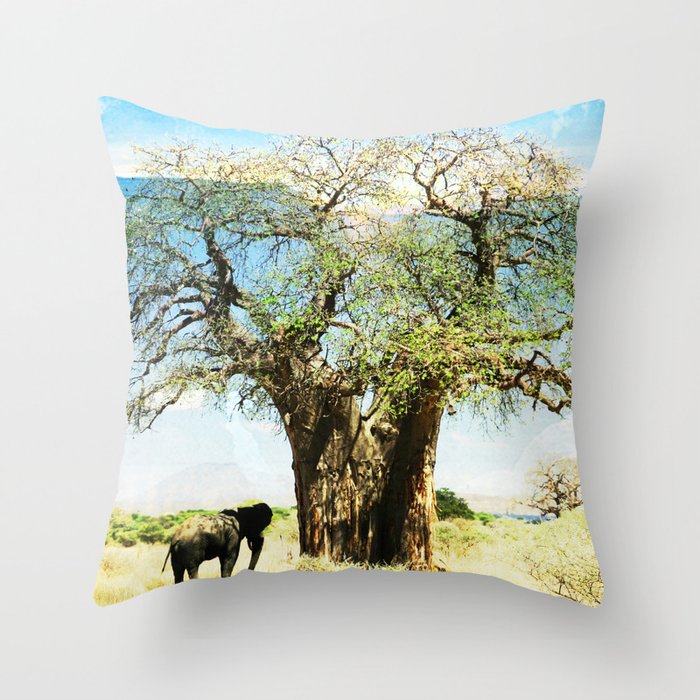 Finding an old friend - elephant in the wild Throw Pillow