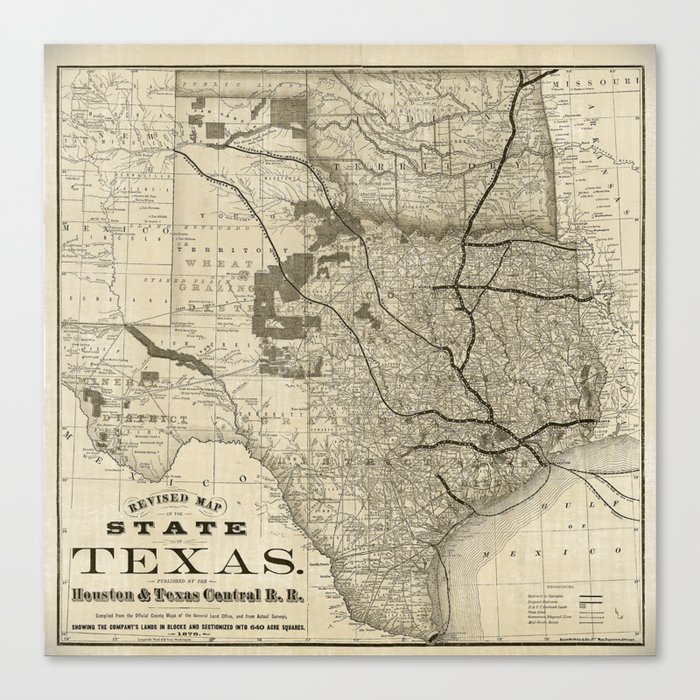 Old Map of Texas 1876 Vintage Wall map Restoration Hardware Style Map Canvas Print
