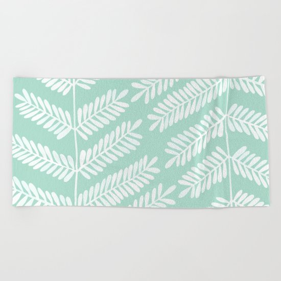 Mint Leaflets Beach Towel