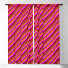 [ Thumbnail: Brown, Chocolate, Fuchsia, and Dark Red Colored Pattern of Stripes Blackout Curtain ]
