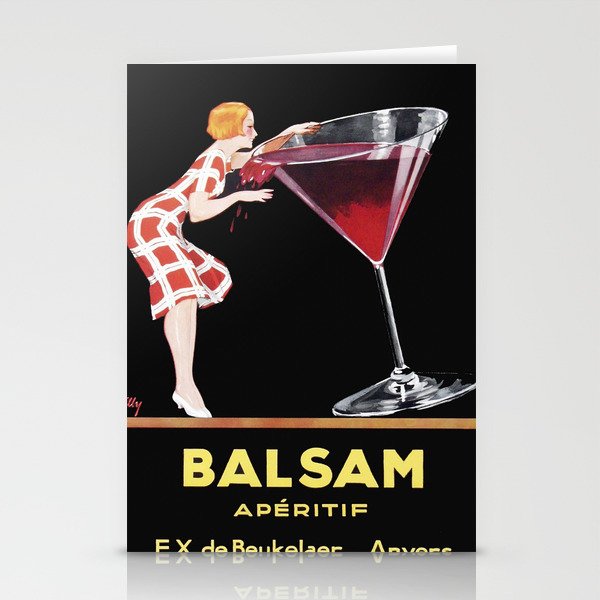 Vintage red Balsam aperitif alcoholic beverages advertising poster for kitchen, bar, barroom, Stationery Cards