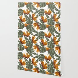 Summer Tropical Resort Plants Leaves Print Wallpaper
