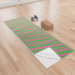 [ Thumbnail: Hot Pink & Lime Green Colored Lines/Stripes Pattern Yoga Towel ]