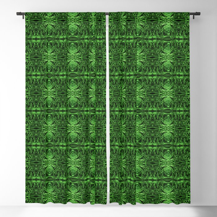 Liquid Light Series 46 ~ Green Abstract Fractal Pattern Blackout Curtain