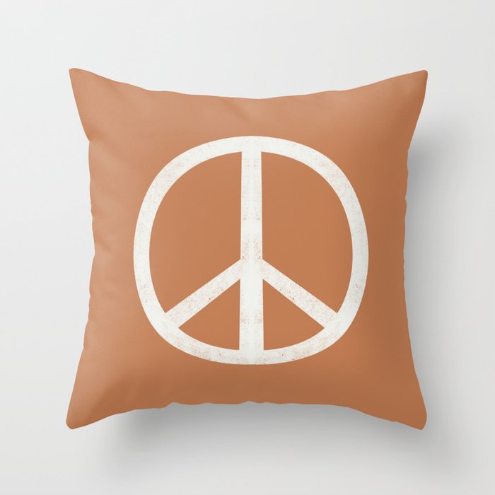 Peace sign - caramel, peace, peace sign, hippie, retro, trippy, surf summer boho art Throw Pillow