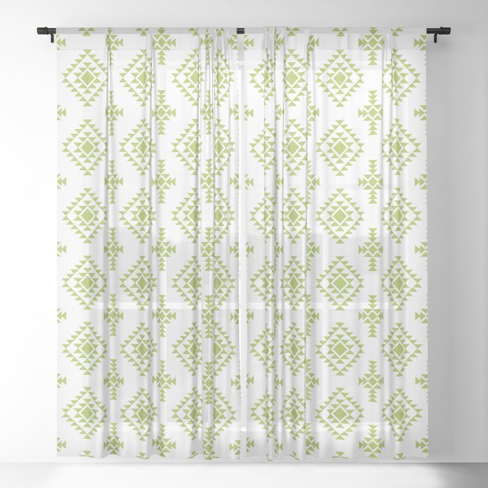 Light Green Native American Tribal Pattern Sheer Curtain