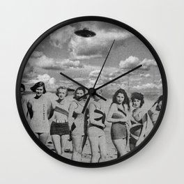 UFO Invasion - beach time Wall Clock