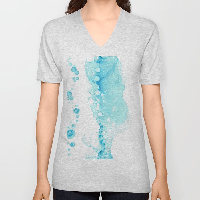 Light Ocean Blue bubbles Abstract 4222 Alcohol Ink Painting by Herzart V Neck T Shirt