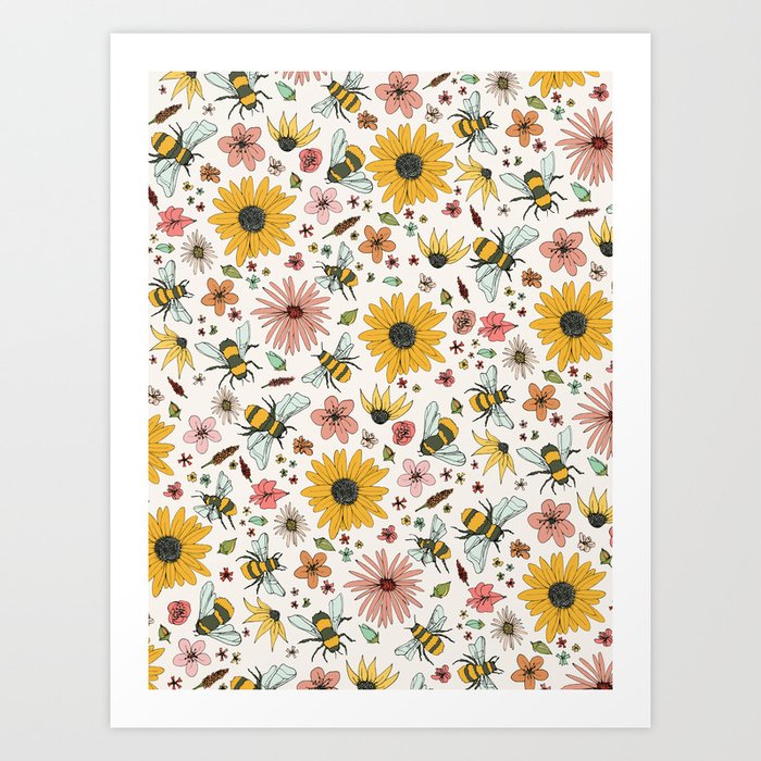 Bees and Blossoms Art Print
