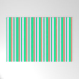 [ Thumbnail: Dark Salmon, Green & Lavender Colored Striped/Lined Pattern Welcome Mat ]