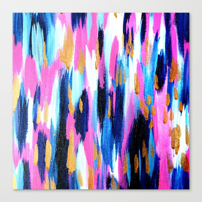 Spring Golden - Pink and Navy Abstract Canvas Print