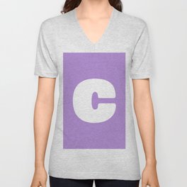 c (White & Lavender Letter) V Neck T Shirt
