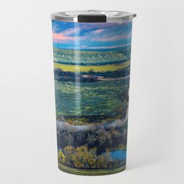 Aerial drone shot of a beautiful Payette River Sunset. Travel Mug
