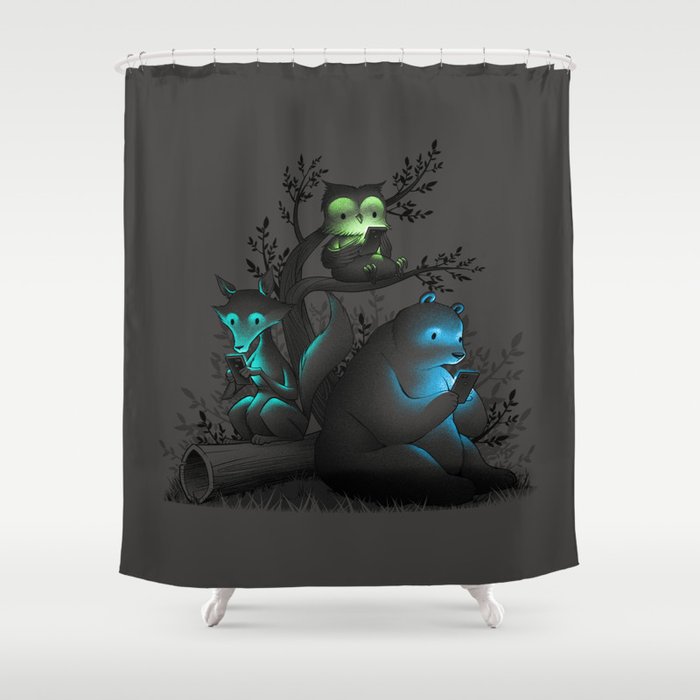 Connecting With The Forest Animals Using Phones Shower Curtain