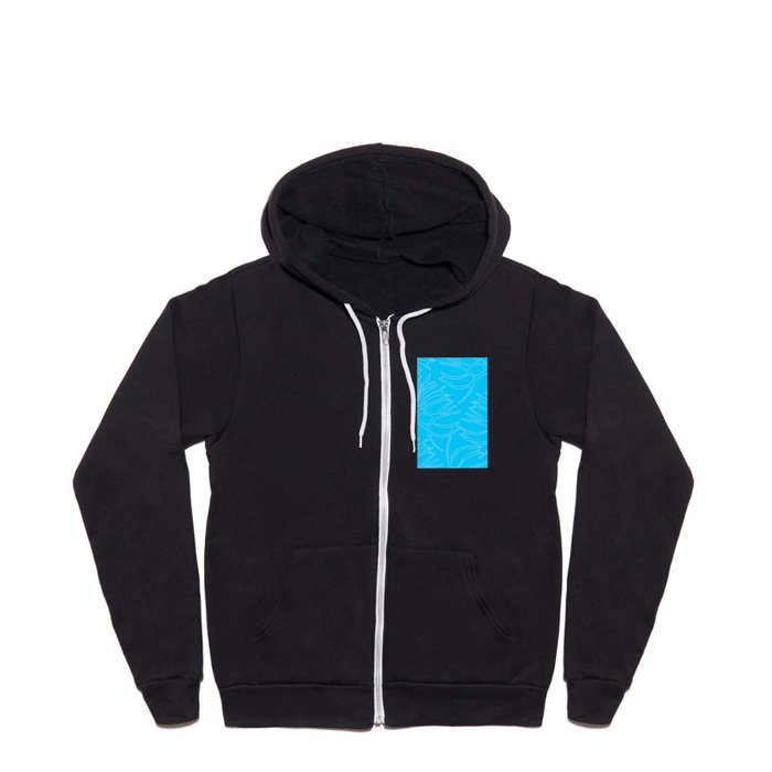 Line Art Coral on Bright Azur Aqua Blue Full Zip Hoodie