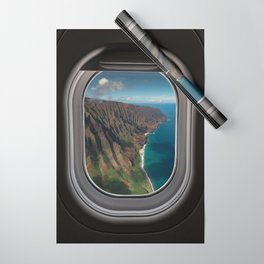 Coastal Kauai, Hawaii airplane porthole aerial view of beach, mountains, and turquise coast color landscape photograph / photography Wrapping Paper