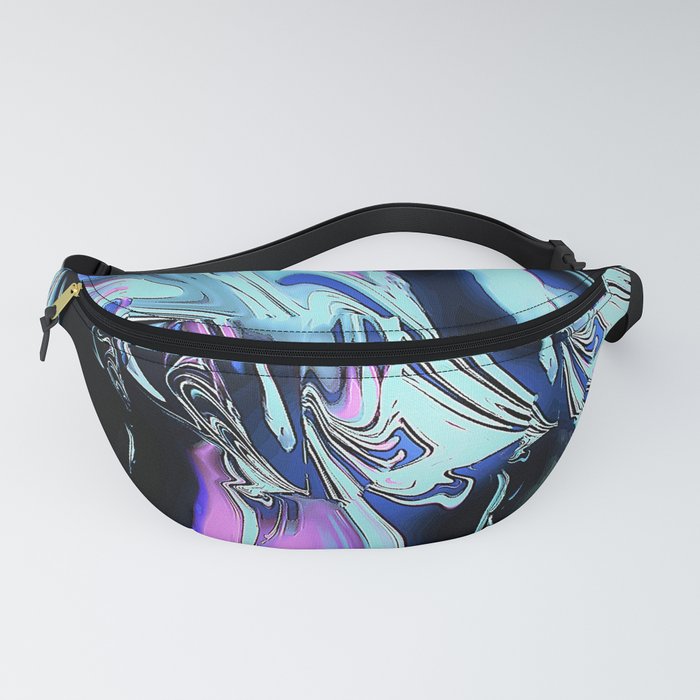 Blue Pink Aurora At Night Sky Abstract Painting Fanny Pack By