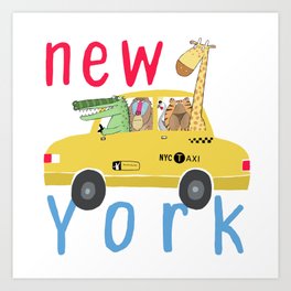 New York Yellow Taxi with Jungle Animals by Artist Carla Daly Art Print