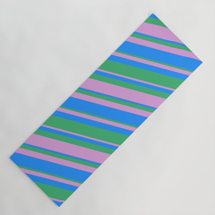 Blue, Sea Green, and Plum Colored Pattern of Stripes Yoga Mat