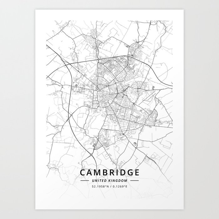 Cambridge, United Kingdom - Light Map Art Print
