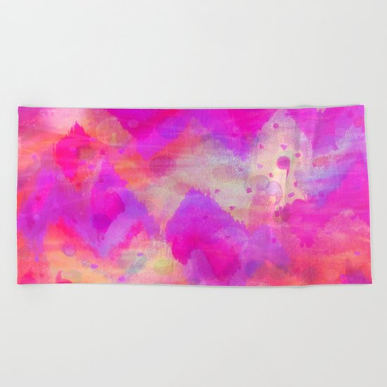 BOLD QUOTATION, Revisited - Intense Raspberry Peachy Pink Vibrant Abstract Watercolor Ikat Pattern Beach Towel
