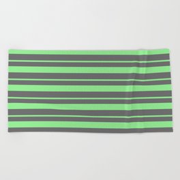 [ Thumbnail: Light Green and Dim Gray Colored Striped/Lined Pattern Beach Towel ]
