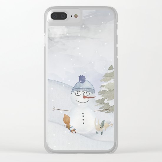 Winter Wonderland- Funny Snowman and friends - Watercolor illustration Clear iPhone Case