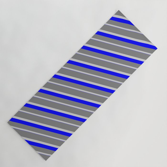 Grey, Light Grey & Blue Colored Striped/Lined Pattern Yoga Mat