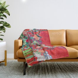 Floral Jungle on Red with Proteas, Eucalyptus and Birds of Paradise Throw Blanket
