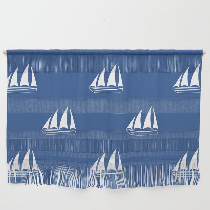 White Sailboat Pattern on cobalt blue background Wall Hanging