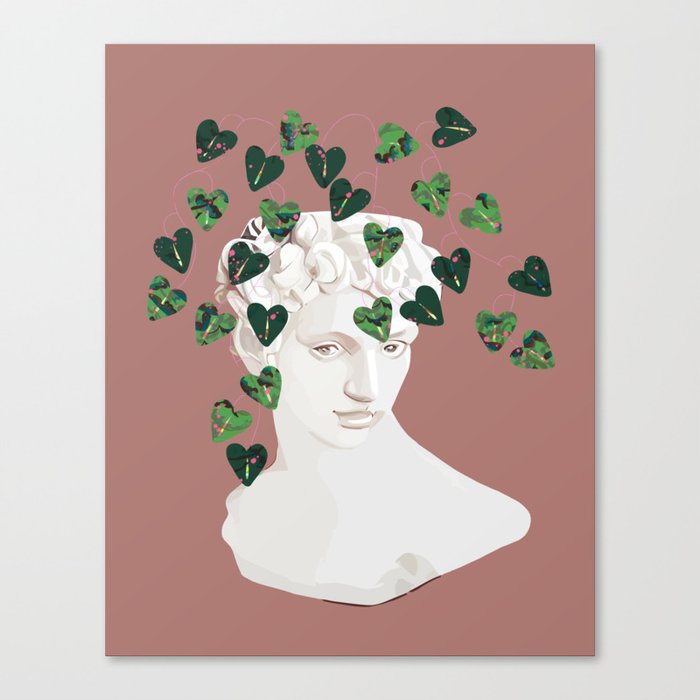 Roman Planter, Plant Pot, Botanical Nature Victorian Statue Face, Eclectic Bohemian Plant Lady Illustration Canvas Print