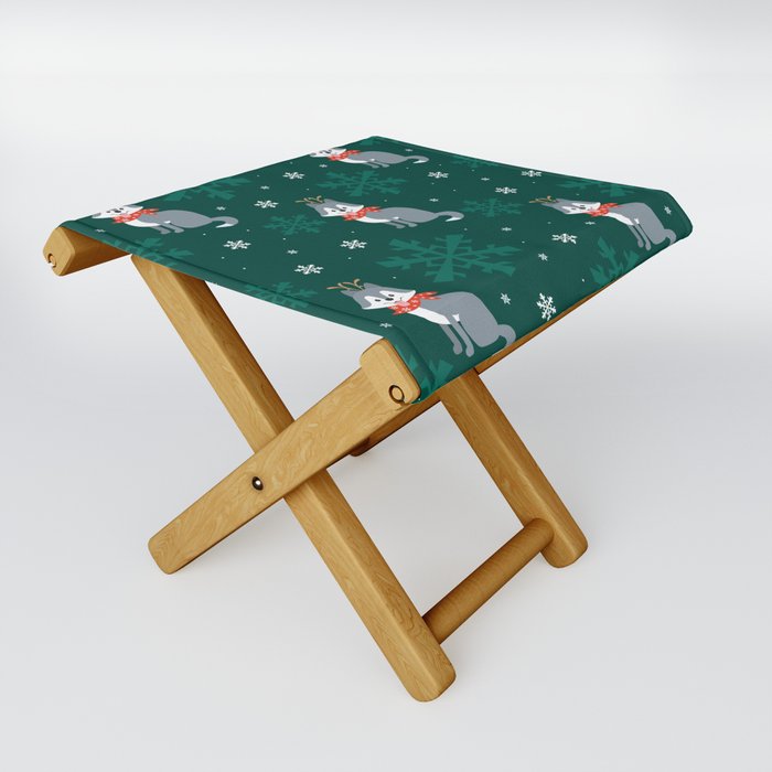 Colorful Seamless Pattern with Cute Dog in Christmas Costume 01 Folding Stool