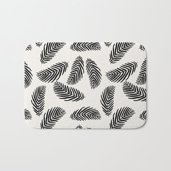 Palm trees black and white tropical minimal ocean seaside socal beach life pattern Bath Mat