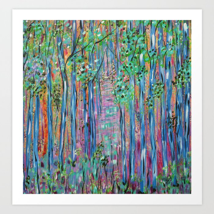 Teal Blue Abstract Forest Landscape Forest Secrets Fantasy Fairy Art Art Print By Artbykatsy