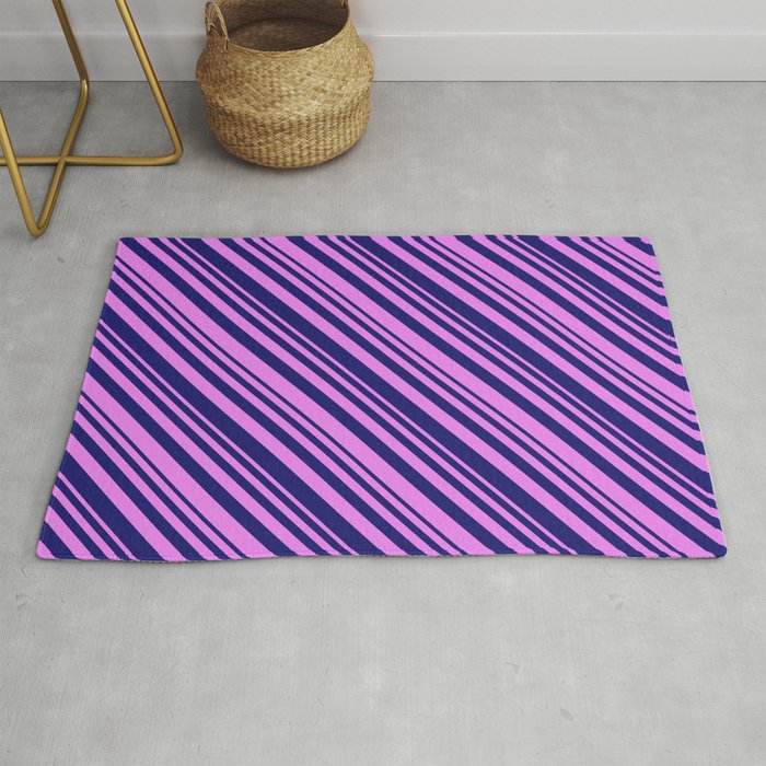 Midnight Blue & Violet Colored Pattern of Stripes Rug