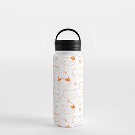 Orange Doodle Kitten Faces Pattern Water Bottle
