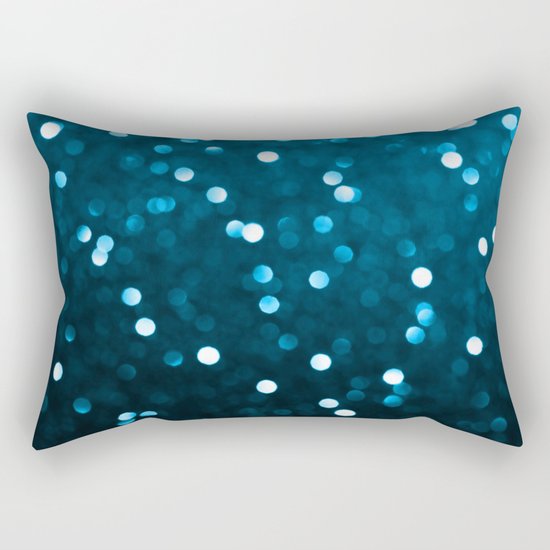Cyan Blue Sparkly Bokeh Rectangular Pillow