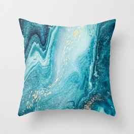 Azure, teal, aqua and gold marble texture Throw Pillow