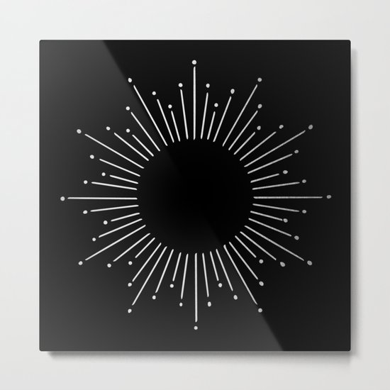 Sunburst Moonlight Silver on Black Metal Print